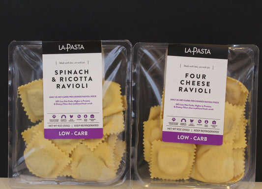 Low-Carb & High-Protein Fresh Ravioli - Variety Pack: Four Cheese/Spinach & Ricotta - 2 Pack - Each pack is 9oz